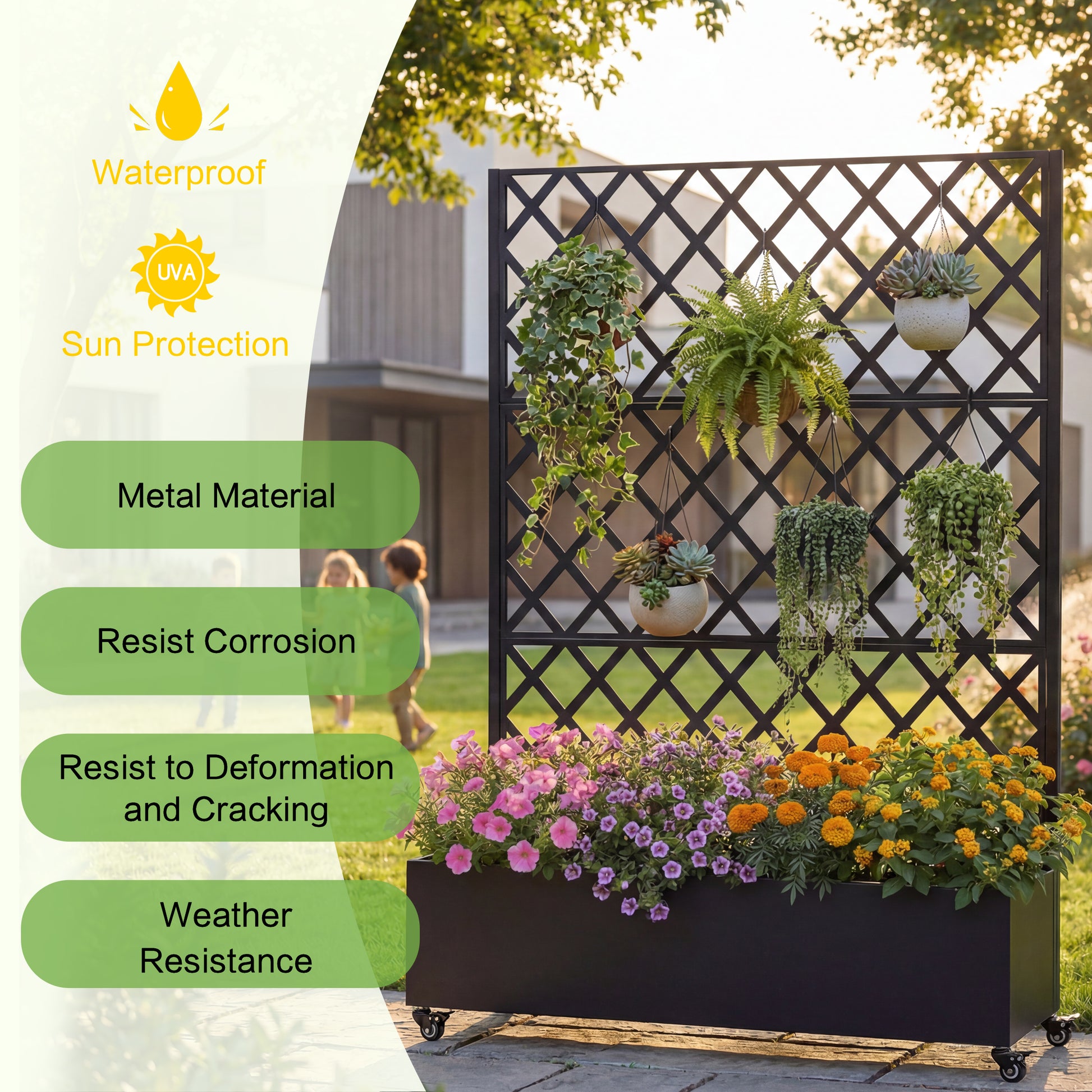 Metal Raised Garden Bed with Wheels - 73" x 47" Planter Box for Outdoor