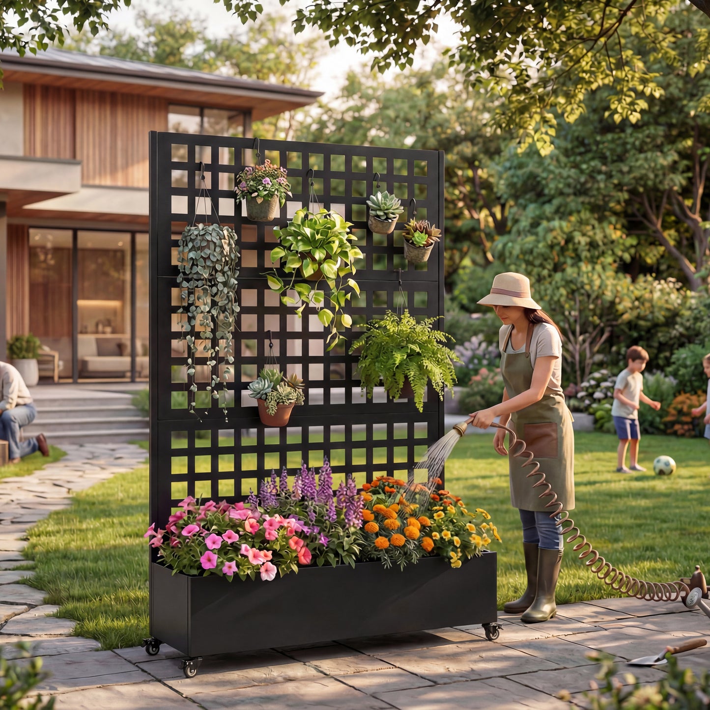 Black Metal Raised Garden Bed with Wheels - 73" x 47" Planter Box