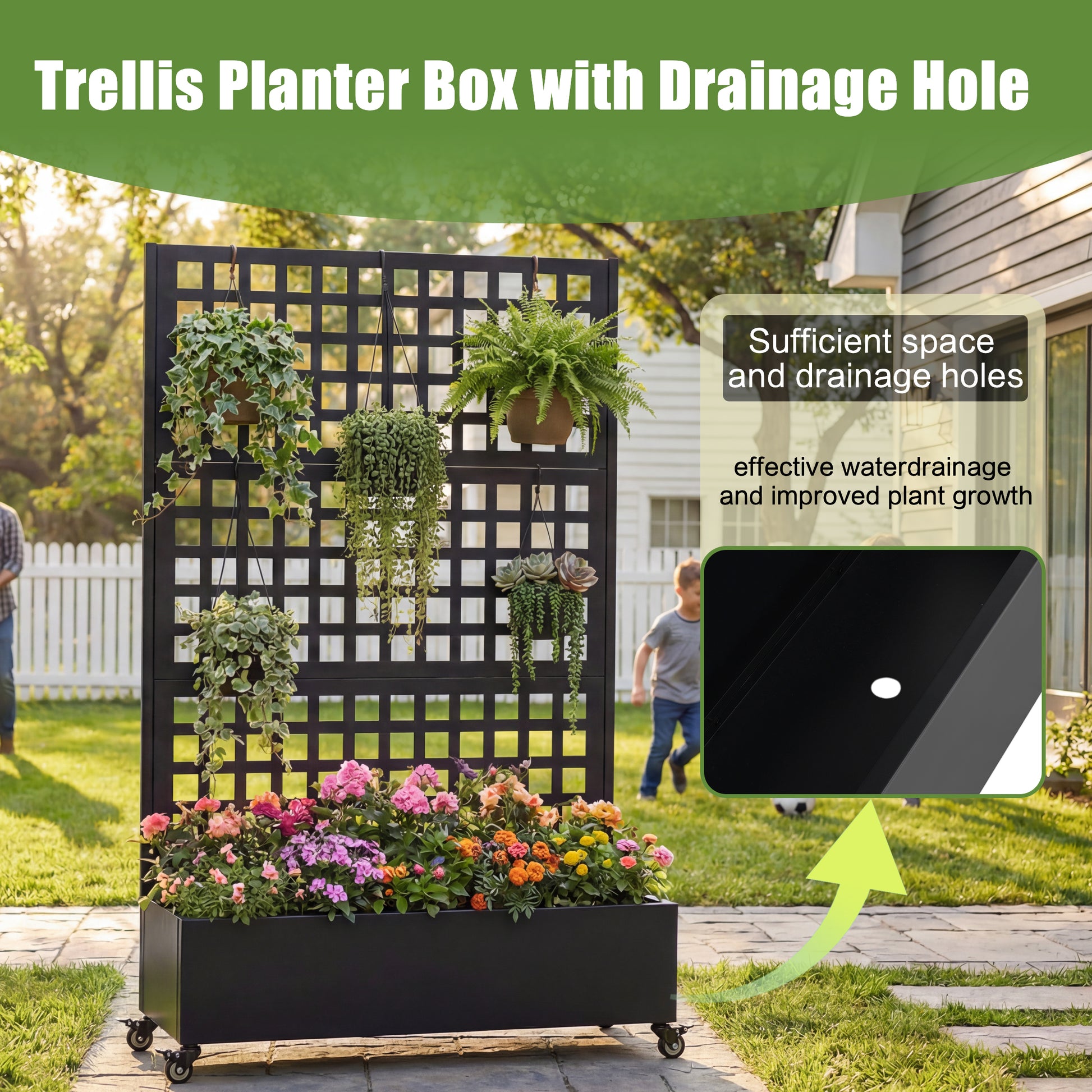 Black Metal Raised Garden Bed with Wheels - 73" x 47" Planter Box