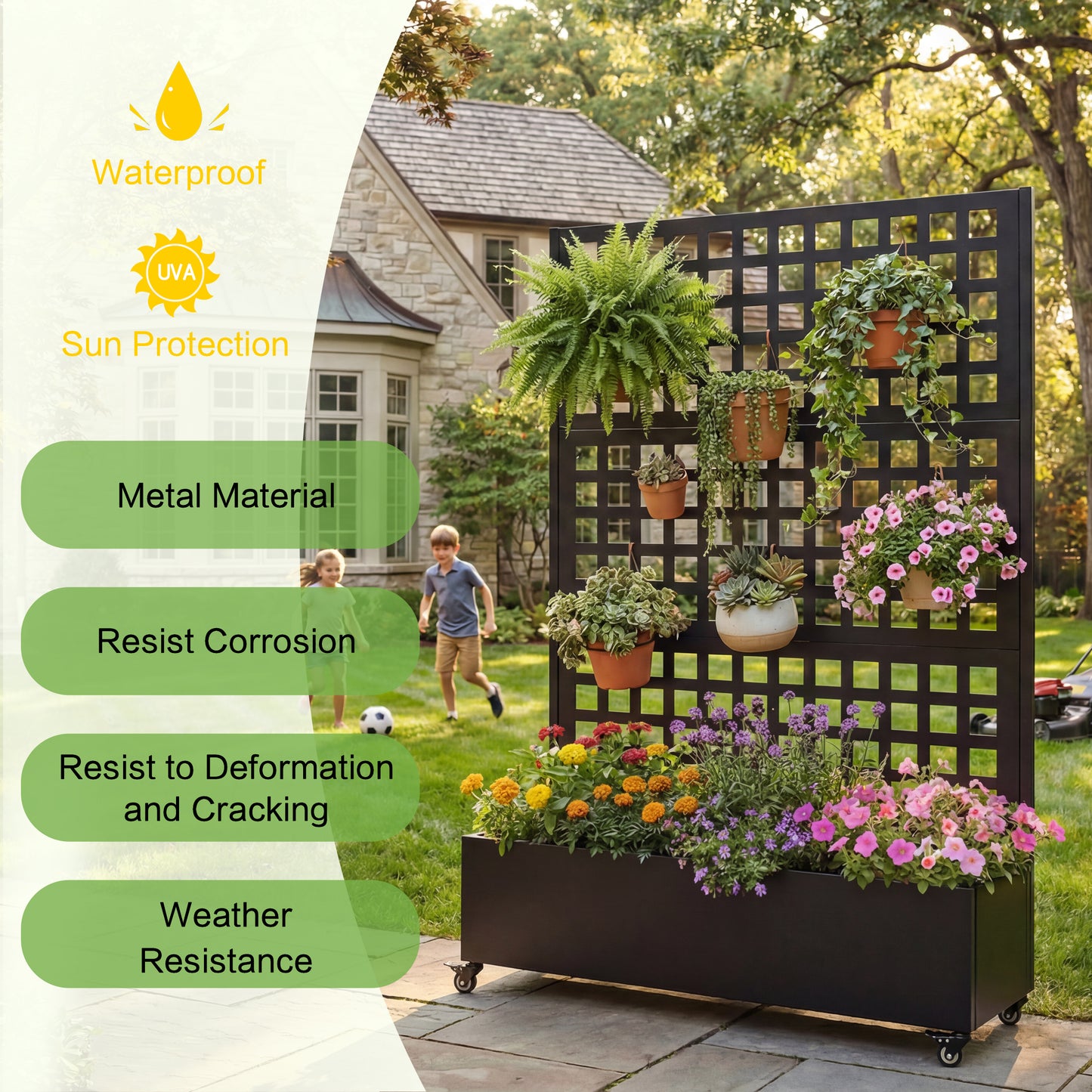 Black Metal Raised Garden Bed with Wheels - 73" x 47" Planter Box
