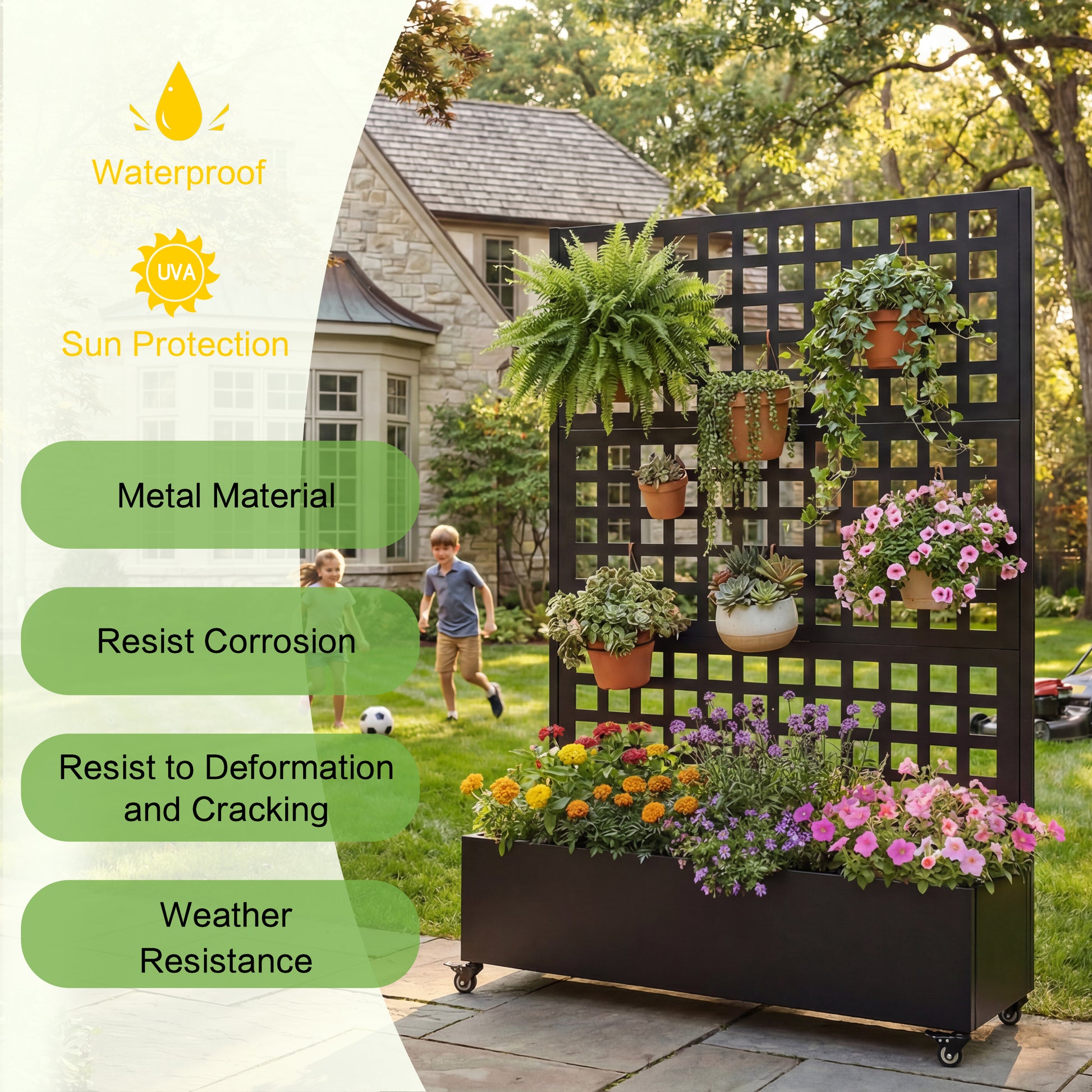 Black Metal Raised Garden Bed with Wheels - 73" x 47" Planter Box