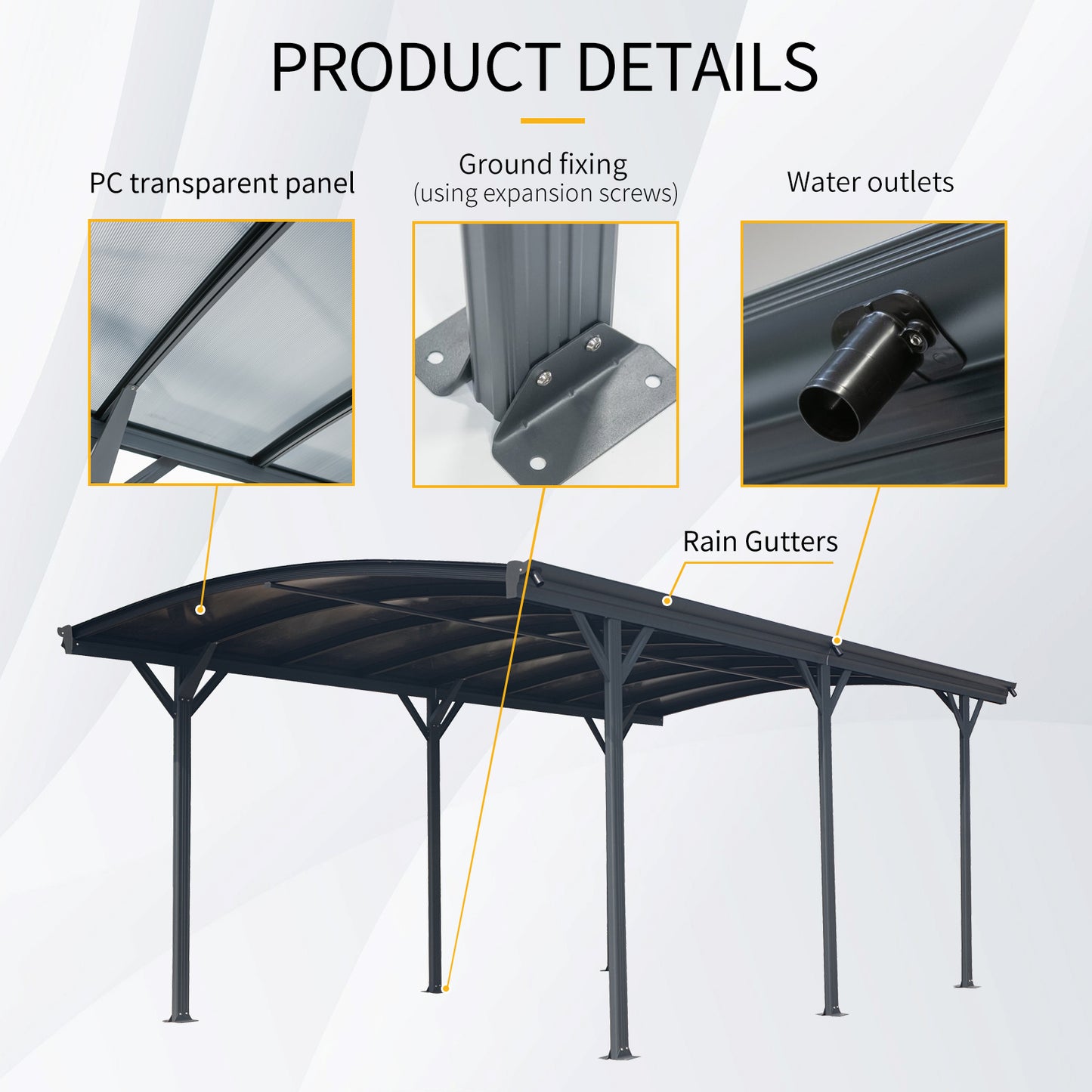 10x19ft Arch Carport - Aluminum Frame & Polycarbonate