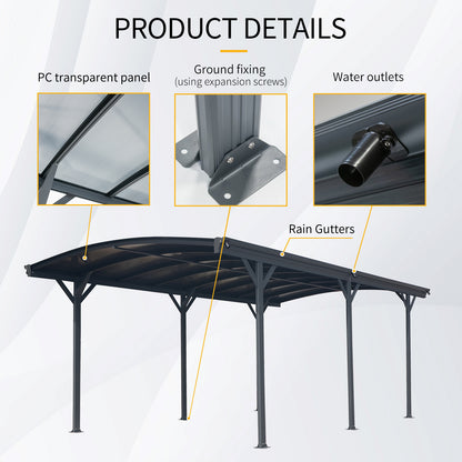 10x19ft Arch Carport - Aluminum Frame & Polycarbonate