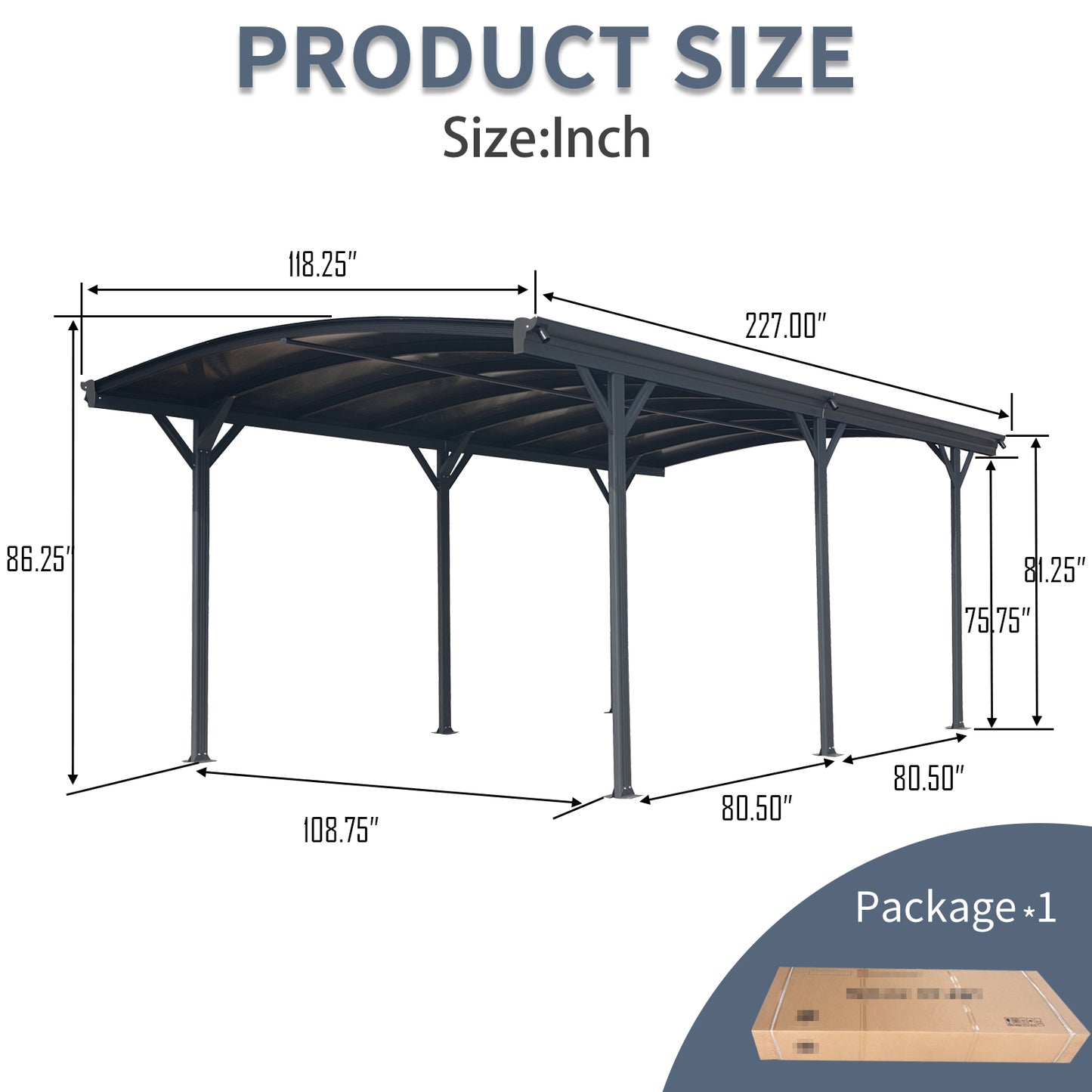 10x19ft Arch Carport - Aluminum Frame & Polycarbonate