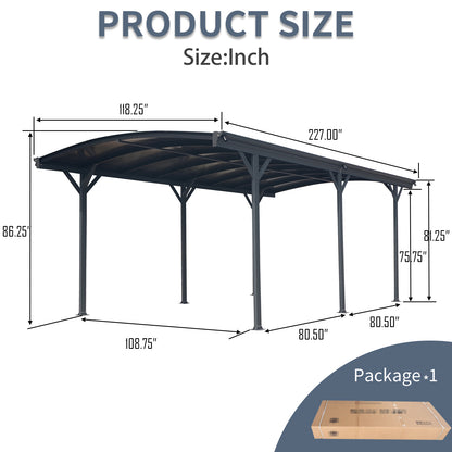 10x19ft Arch Carport - Aluminum Frame & Polycarbonate