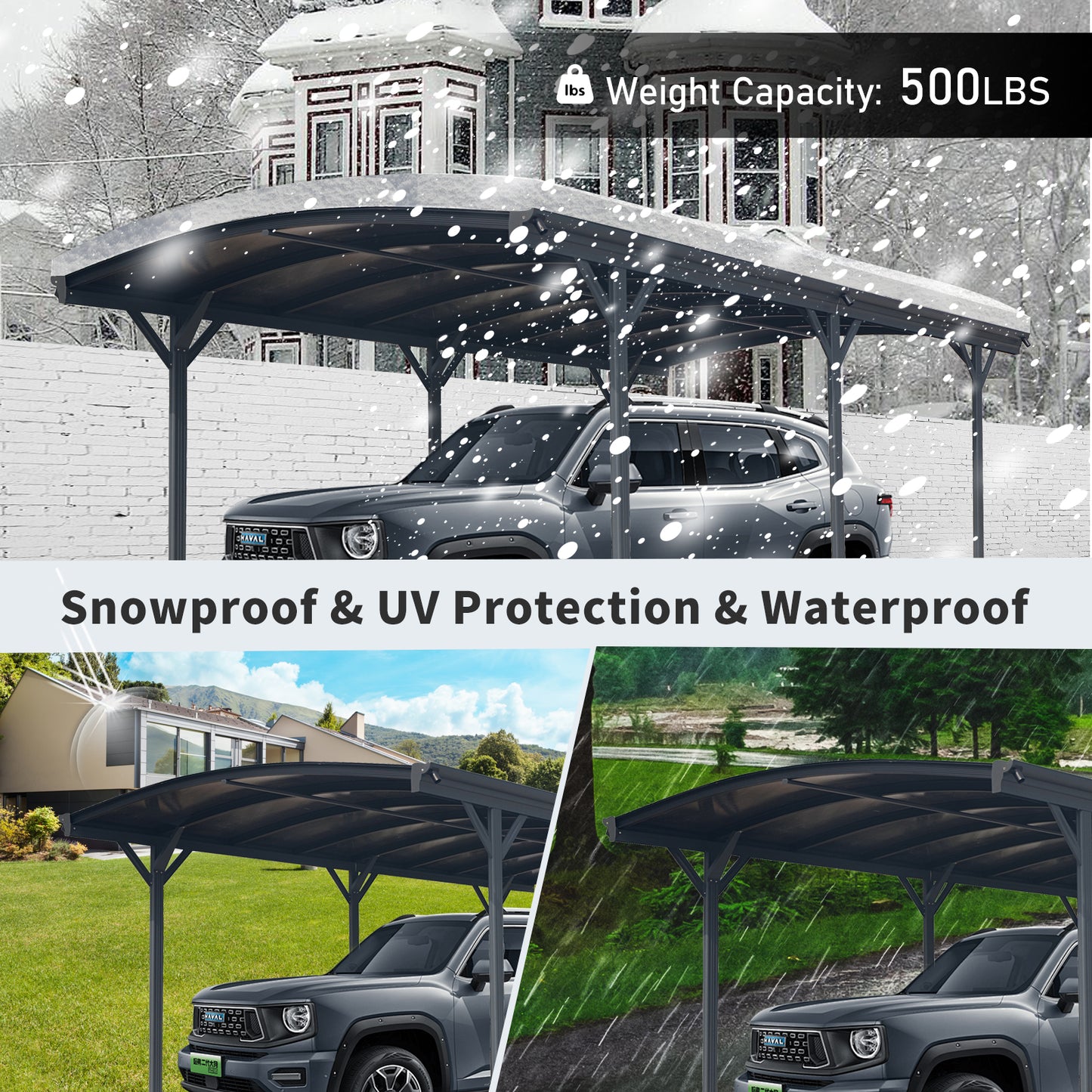 10x19ft Arch Carport - Aluminum Frame & Polycarbonate