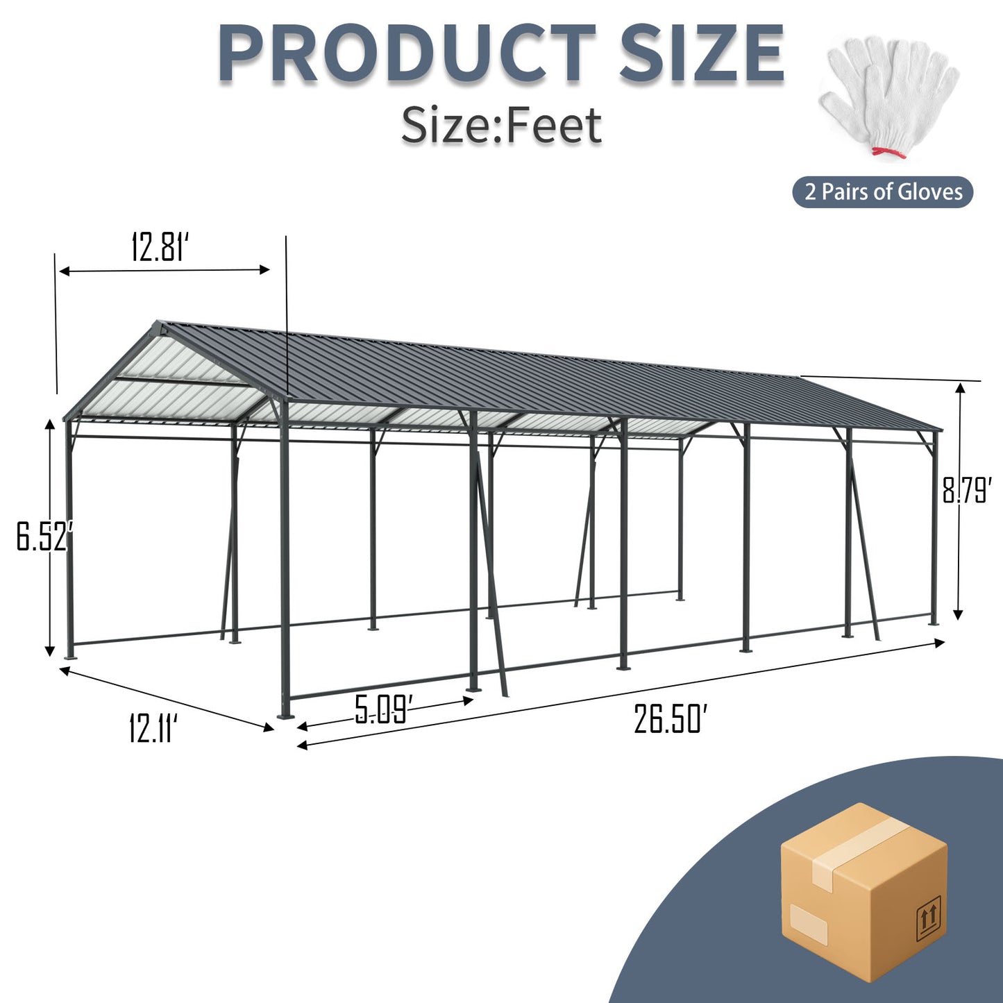 13' x 26.5' Metal Carport - Heavy Duty Outdoor Shelter