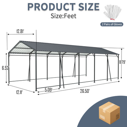 13' x 26.5' Metal Carport - Heavy Duty Outdoor Shelter