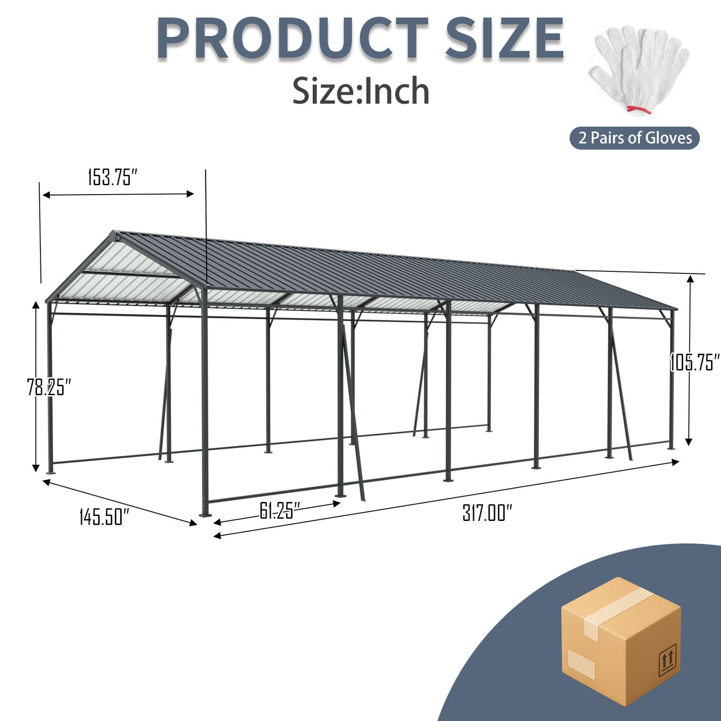 13' x 26.5' Metal Carport - Heavy Duty Outdoor Shelter