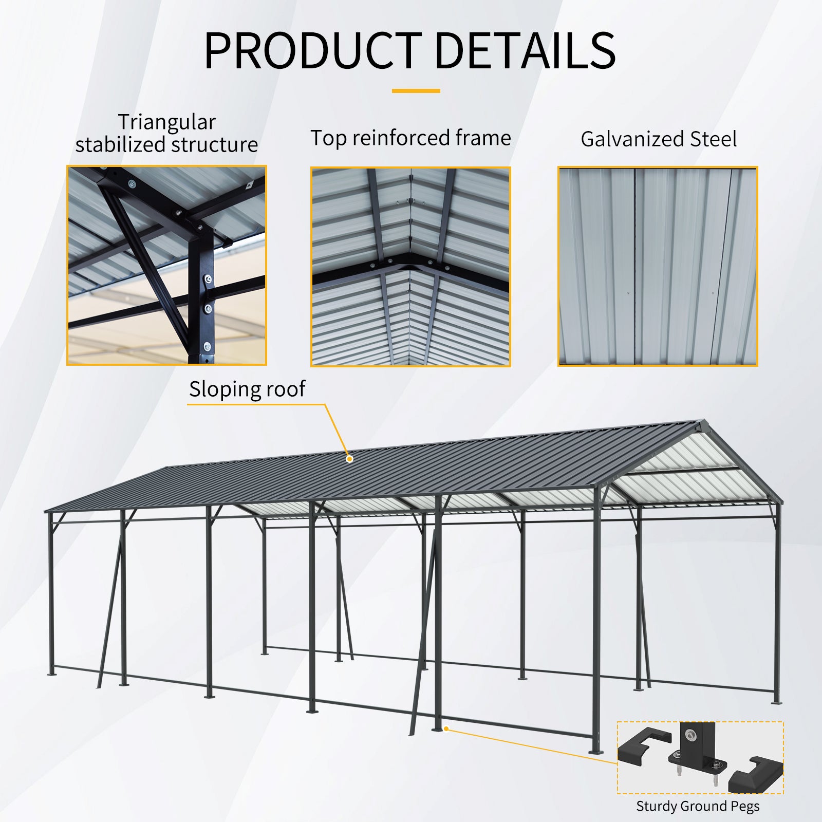 13' x 26.5' Metal Carport - Heavy Duty Outdoor Shelter