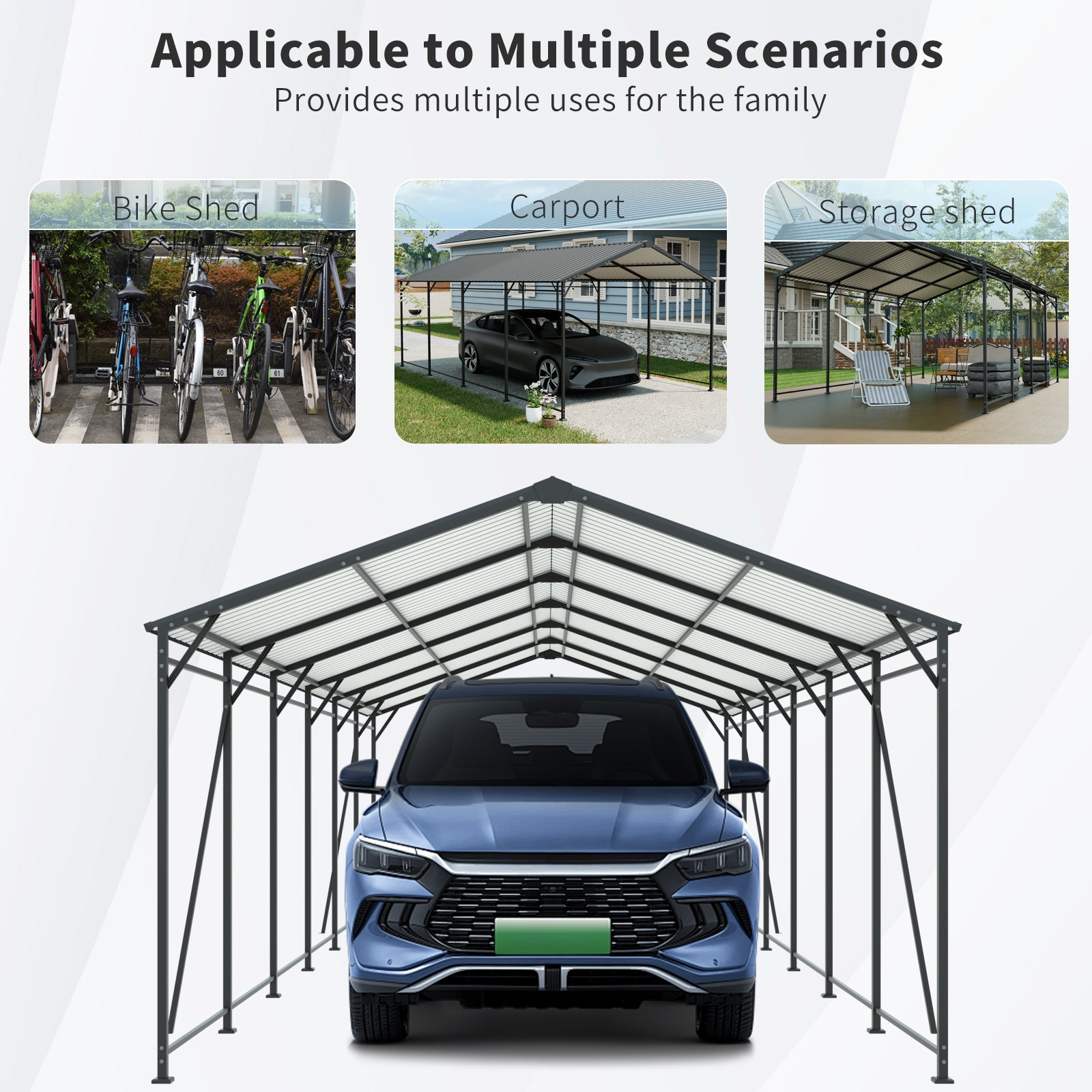 13' x 26.5' Metal Carport - Heavy Duty Outdoor Shelter