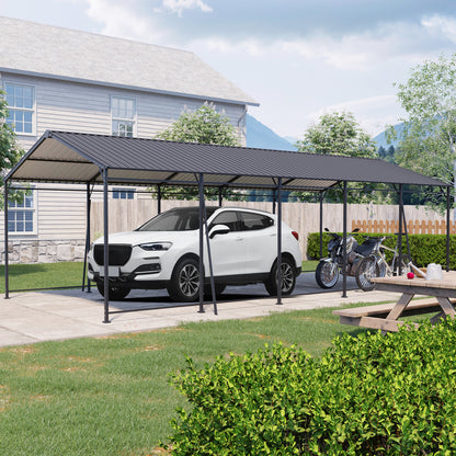 13*26.5 FT Carport, Heavy Duty Carport with Galvanized Steel Roof and Frame, Metal Carport Large Garage with 4 Fixed inclined square tube supports(W540S00066)