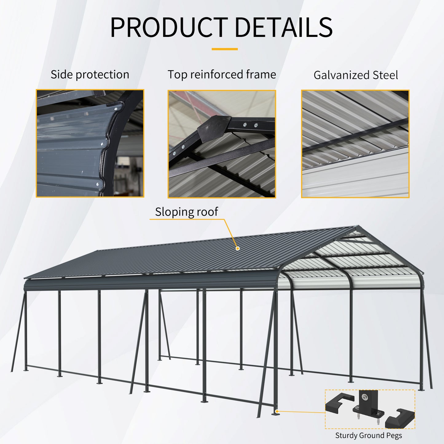 13x26.5ft Metal Carport - Outdoor Storage Shelter
