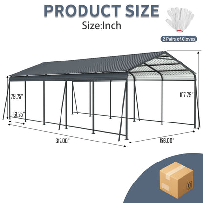 13x26.5ft Metal Carport - Outdoor Storage Shelter