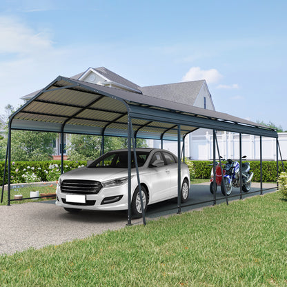 13×26.5 FT Carport, Heavy Duty Carport Canopy with Galvanized Steel Roof and Frame, Metal Carport Large Garage with 6 Fixed inclined square tube supports for Driveway Car, Truck(W540S00061)