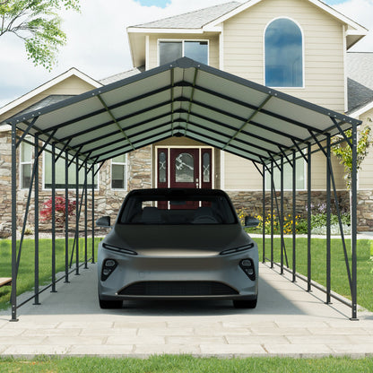 12x32 FT Heavy Duty Carport - Metal Garage with Galvanized Roof