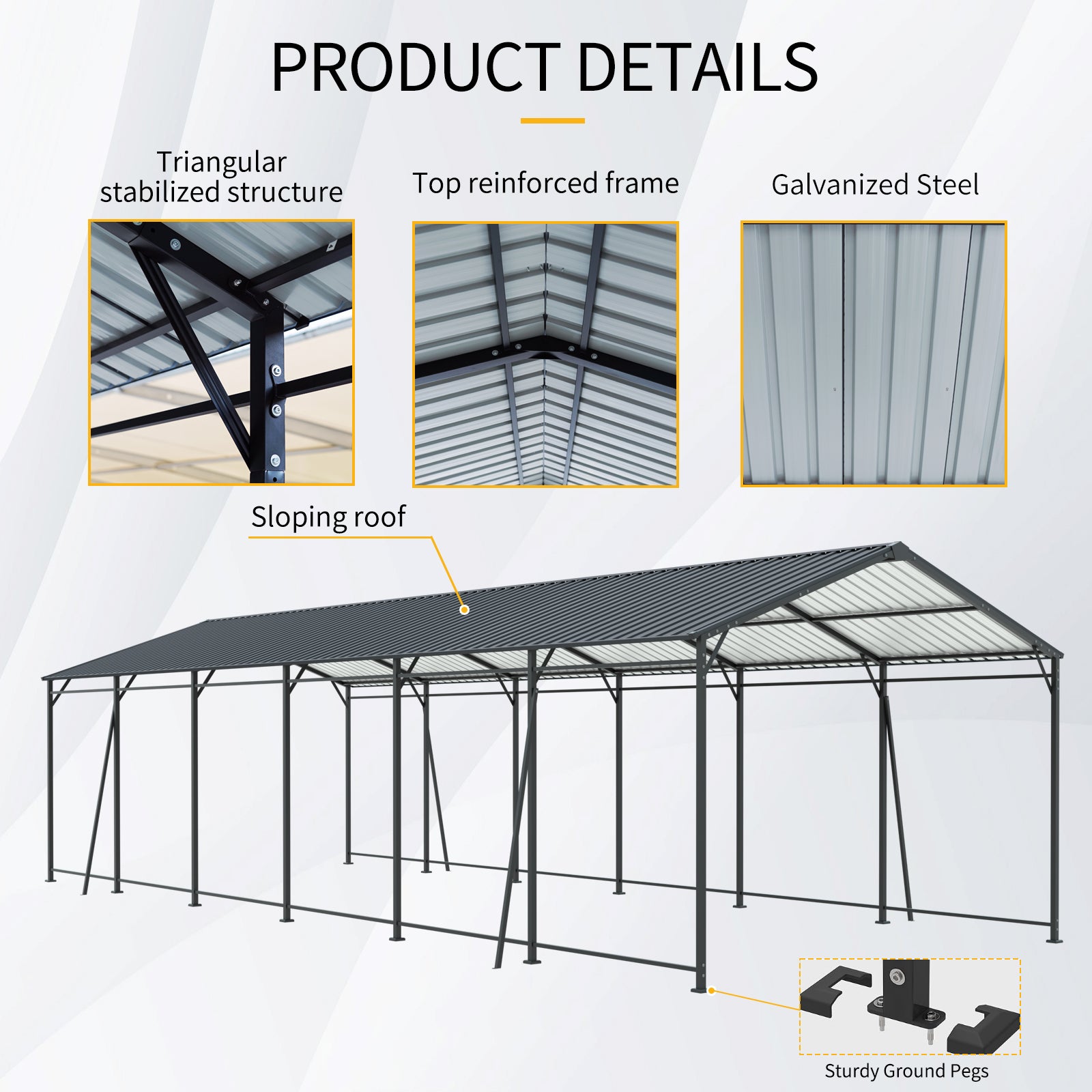12x32 FT Heavy Duty Carport - Metal Garage with Galvanized Roof