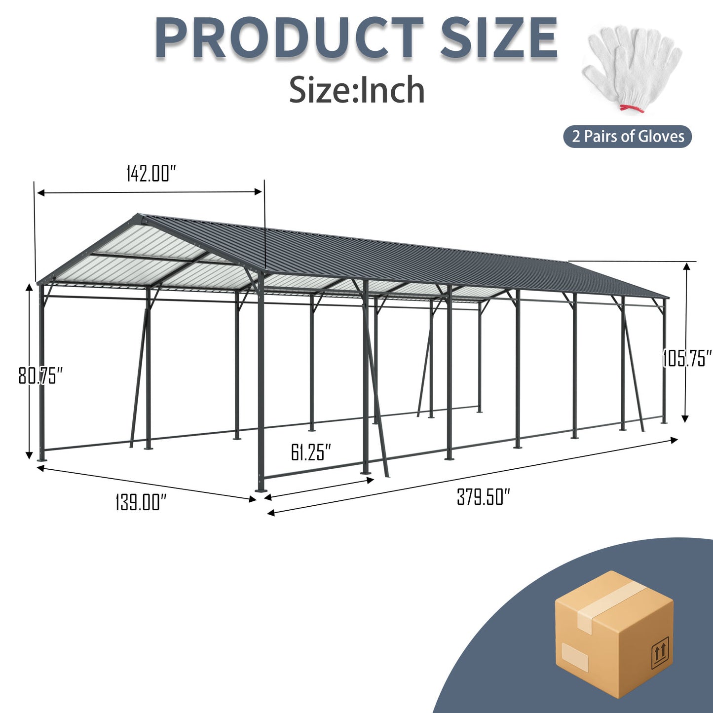 12x32 FT Heavy Duty Carport - Metal Garage with Galvanized Roof
