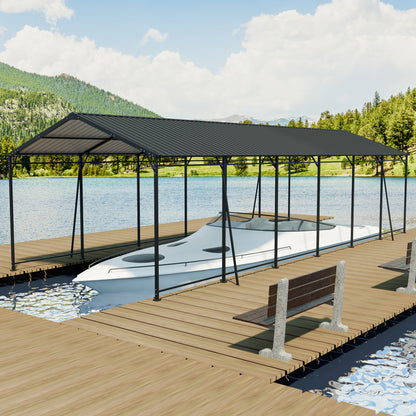 12*32 FT Carport, Heavy Duty Carport with Galvanized Steel Roof and Frame, Metal Carport Large Garage with 4 Fixed inclined square tube supports(W540S00065)