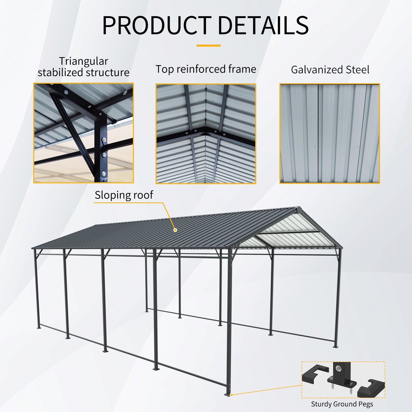 Heavy Duty Metal Carport for Garden or Poolside Use in Charcoal
