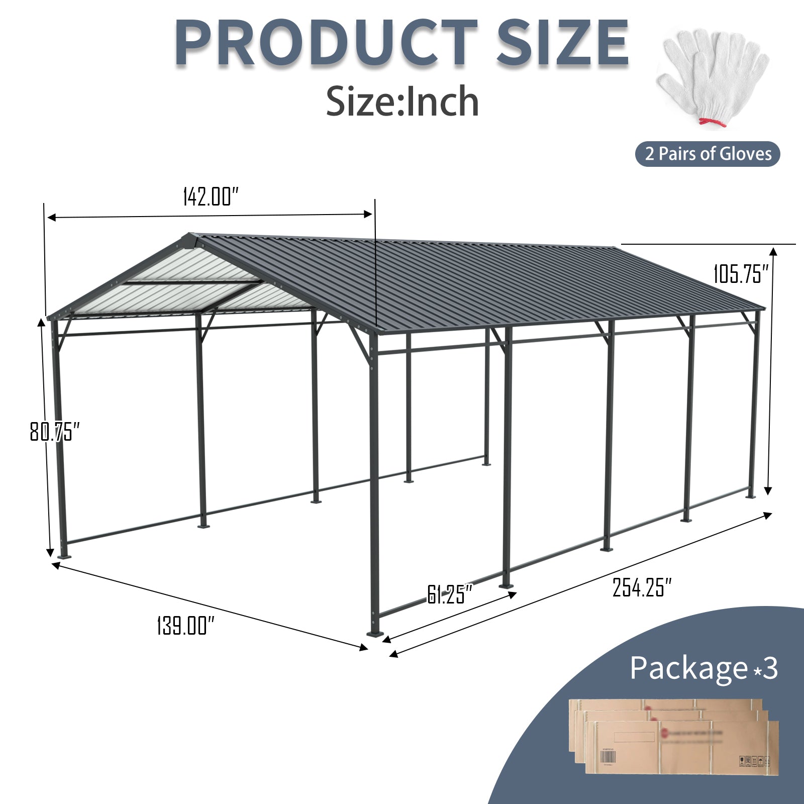 Heavy Duty Metal Carport for Garden or Poolside Use in Charcoal