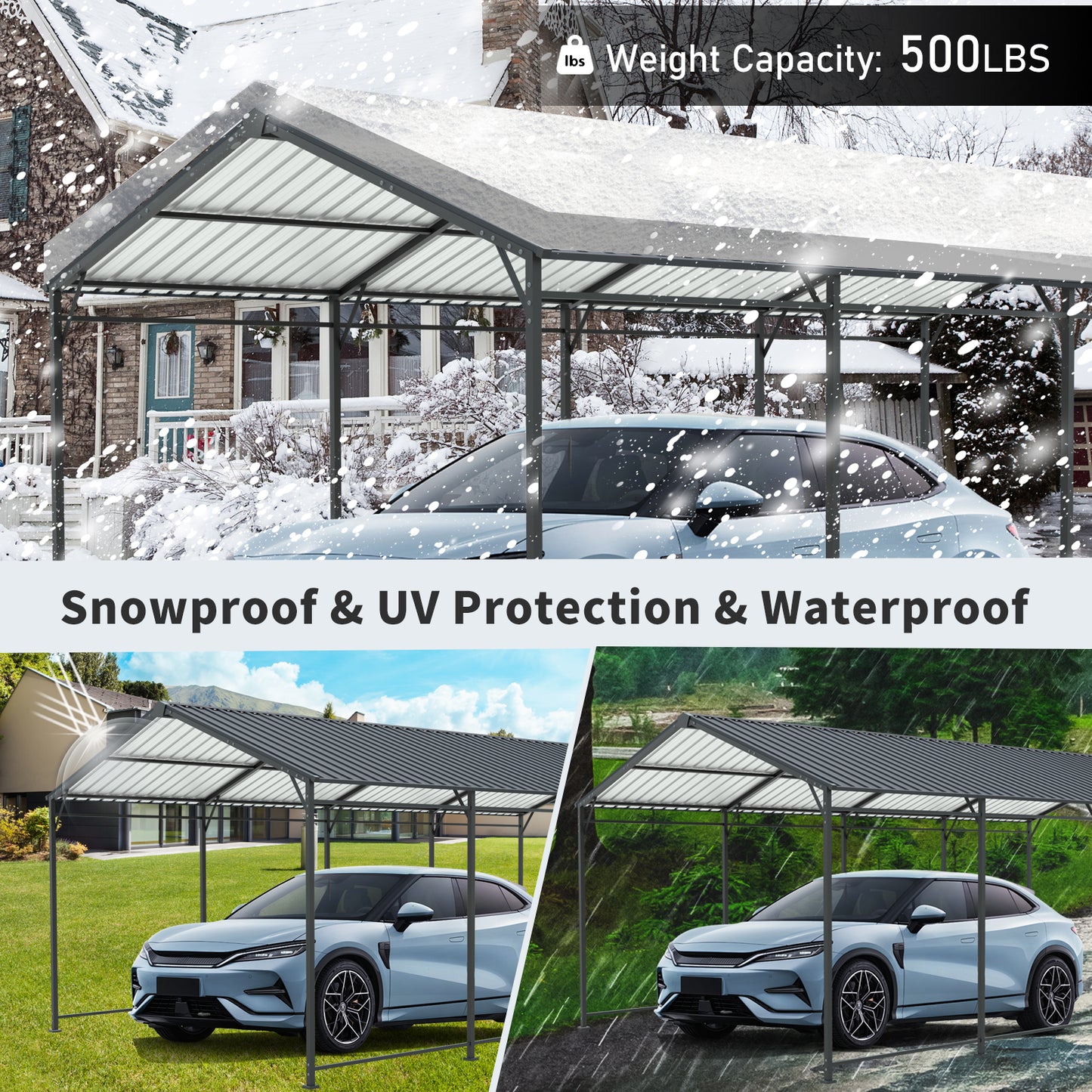 Heavy Duty Metal Carport for Garden or Poolside Use in Charcoal