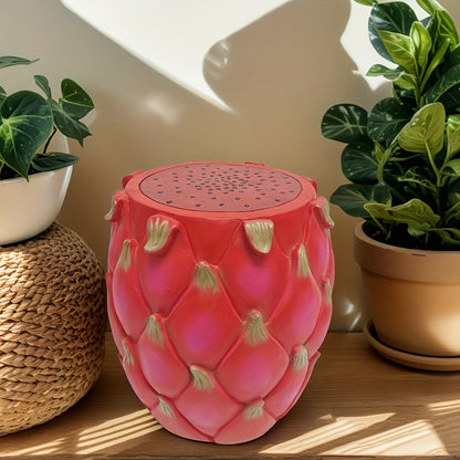 13.4" Oversized Resin Dragon Fruit Stool, Multi-Purpose Side Table & Plant Stand, Decorative Furniture for Home, Garden, Patio, Indoor & Outdoor Use