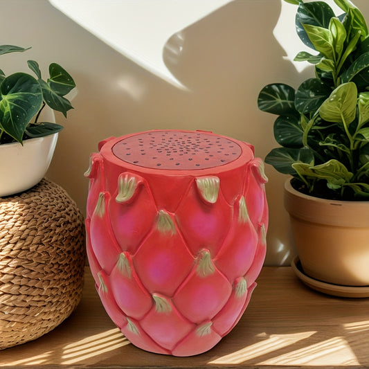 13.4" Oversized Resin Dragon Fruit Stool, Multi-Purpose Side Table & Plant Stand, Decorative Furniture for Home, Garden, Patio, Indoor & Outdoor Use