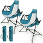 Hammock Camping Chair, Folding Portable Rocking Chair, Aluminum Alloy Adjustable Back Swinging Chair with Pillow Cup Holder, Recliner with Carry Bag for Outdoor Travel Lawn Backyard, Blue (2pcs)