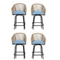 Outdoor Bar Stools Set of 4, 4-Piece Patio Bar Stools with Armrests, All Weather Rattan Bar Chairs with Backrest, Wicker Bar Stools for Backyard, Garden, Pool, Balcony and Deck-Blue