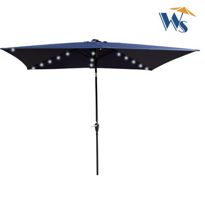 10x6.5ft Solar LED Rectangular Patio Umbrella with Crank and Tilt