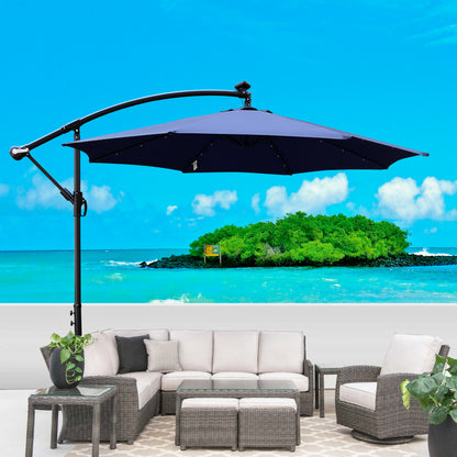 Navy Blue Solar Patio Umbrella for Poolside Garden Deck with LED Lights