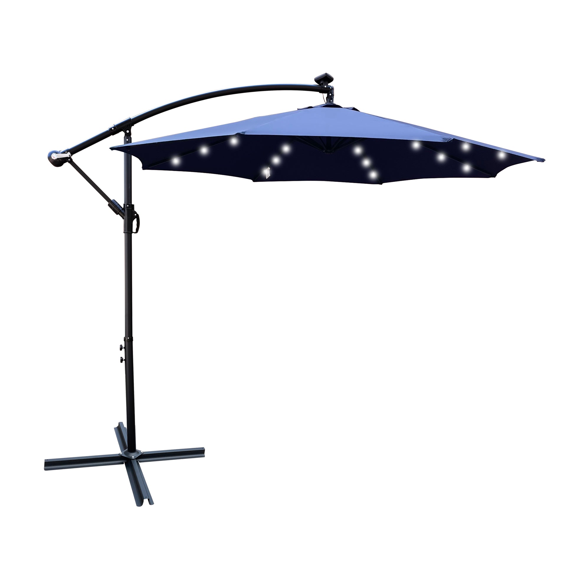 Navy Blue Solar Patio Umbrella for Poolside Garden Deck with LED Lights