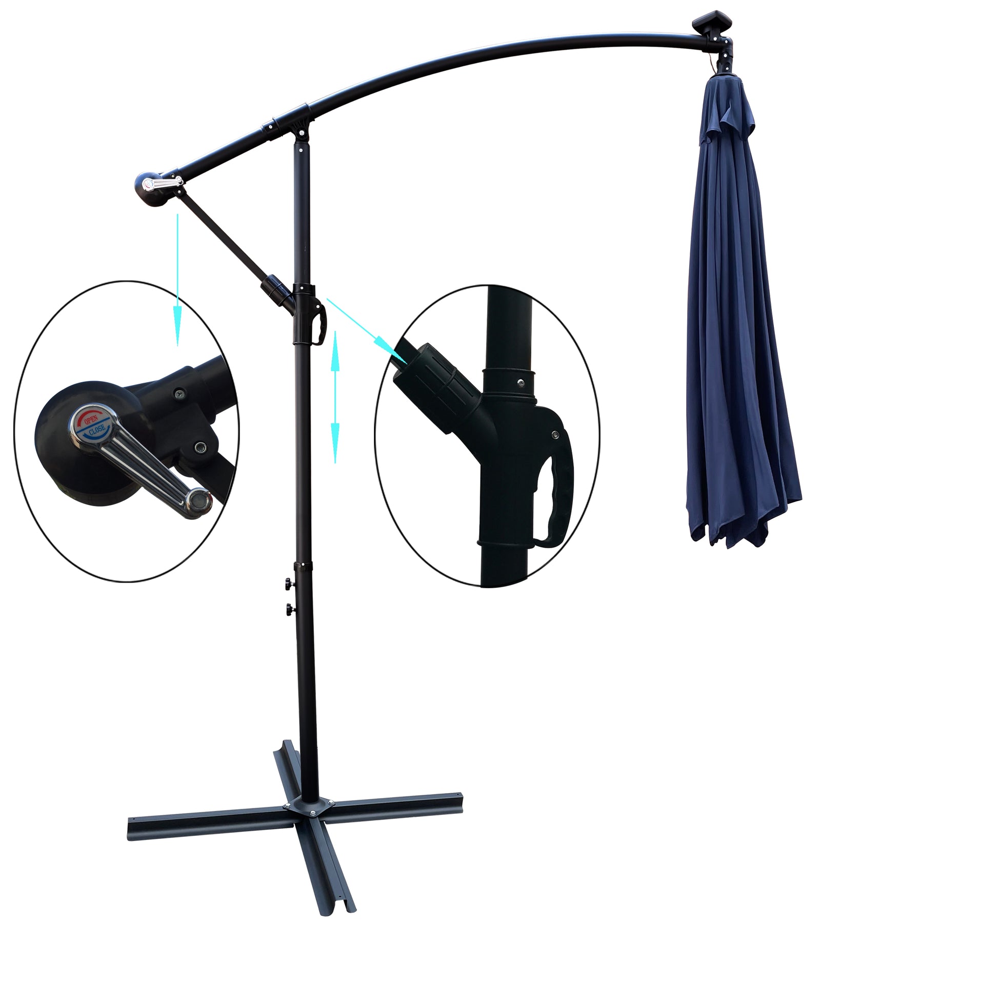 Navy Blue Solar Patio Umbrella for Poolside Garden Deck with LED Lights