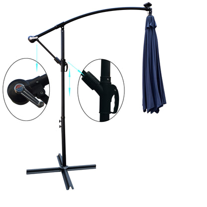 Navy Blue Solar Patio Umbrella for Poolside Garden Deck with LED Lights