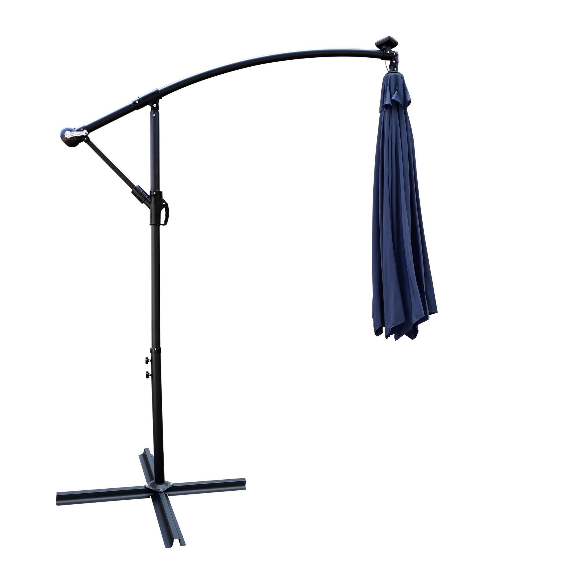 Navy Blue Solar Patio Umbrella for Poolside Garden Deck with LED Lights