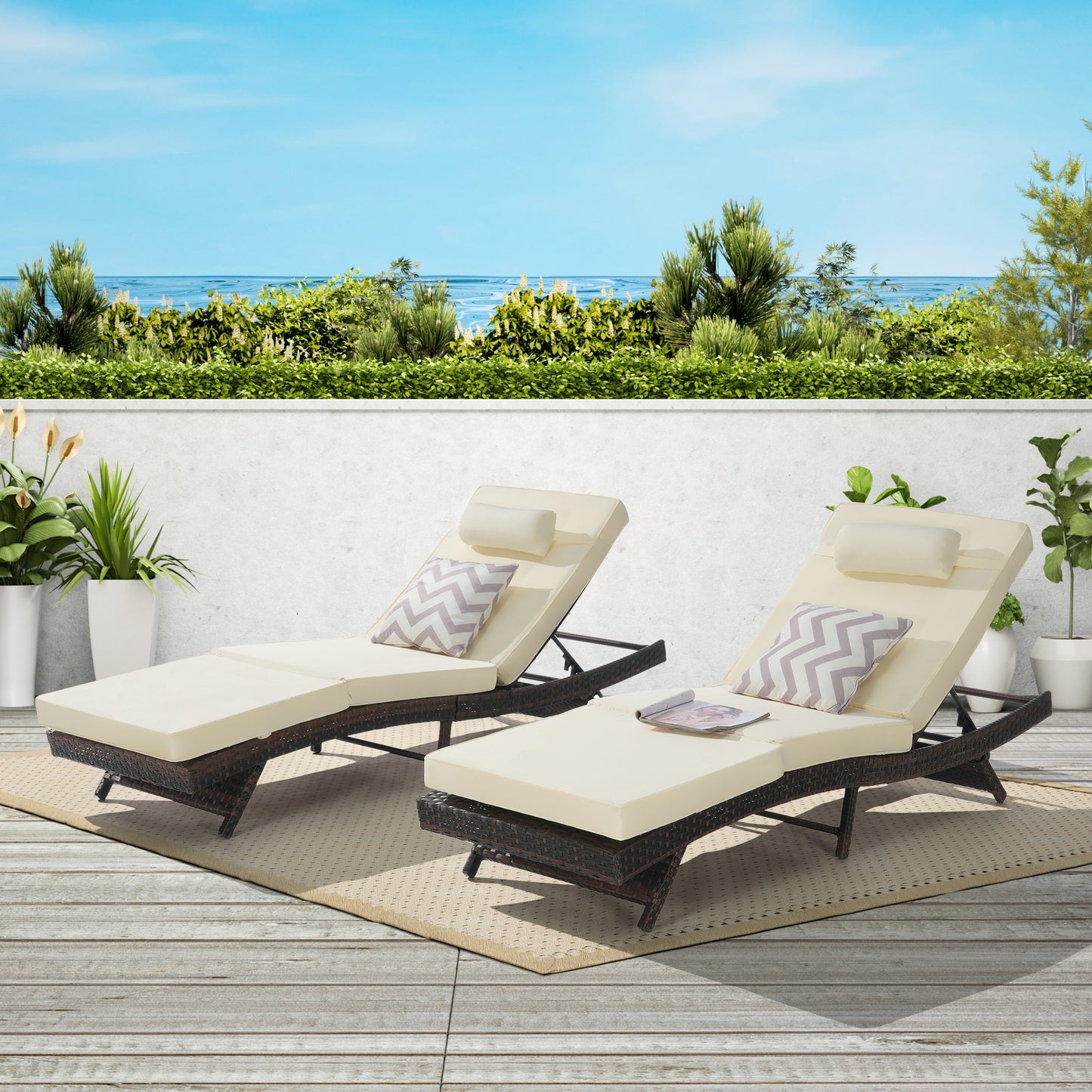 Khaki 2 Person Rattan Outdoor Loungers - Patio Seating