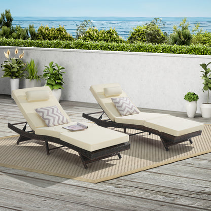 Outdoor Wicker Long Reclining Chair Set of 2 , Wicker Reclining Lounge Chair Lawn Sunbathing Chairs Recliner up to 150°  Beach Poolside Garden