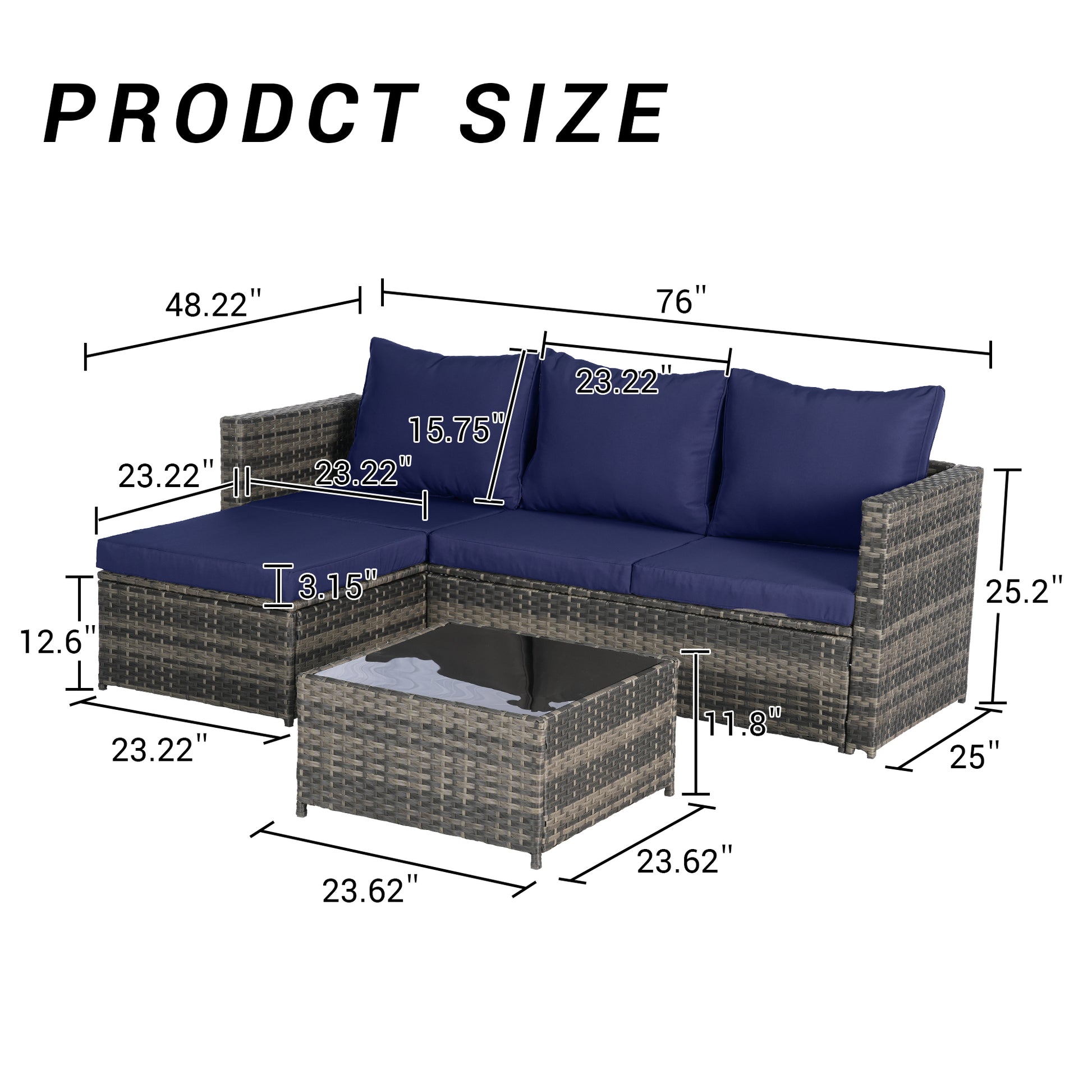 Dark Blue Outdoor Patio Set for Garden and Poolside Seating