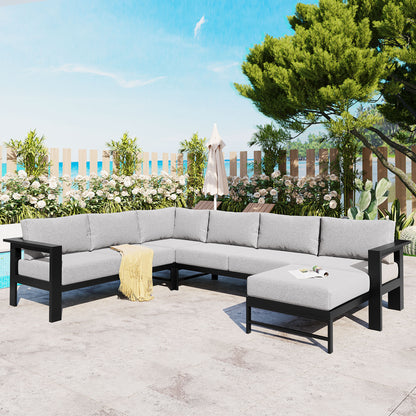 U_Style U-Shaped Outdoor Sectional Sofa Set with 5.9'' Ultra-Thick Cushions, All Weather 5-6 Seat Patio Conversation Sofa with Heavy-Duty Iron Frame,Suitable for Backyard, Garden,Poolside