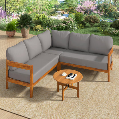 U_Style Acacia Solid Wood Patio Furniture Set, Outdoor Patio Conversation Furniture Set With 6 soft seat cushions and Backpack , All Weather Outdoor Patio Sofa with Arc frame  for Backyard, Garden.