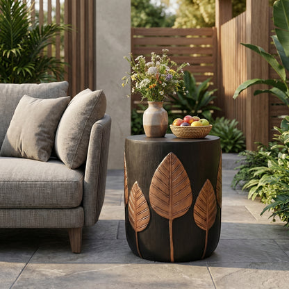 Copper-Tone Lightweight Concrete Outdoor Side Table for Patio, Porch, or Garden