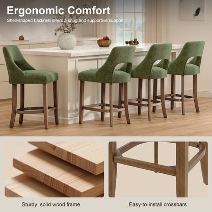 Bar Stools Set of 2, Upholstered Counter Height Bar Stools, Modern Counter Stools with Wood Legs for Kitchen Island Dining Room Bar