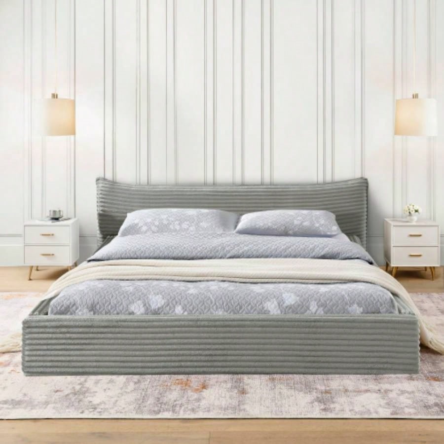 Size Upholstered Bed FrameAnd velvet fabric, Grounded Platform Bed with Decorative Curved Headboard and Solid Wood Frame, No Box Spring Required - 6887.7524.25