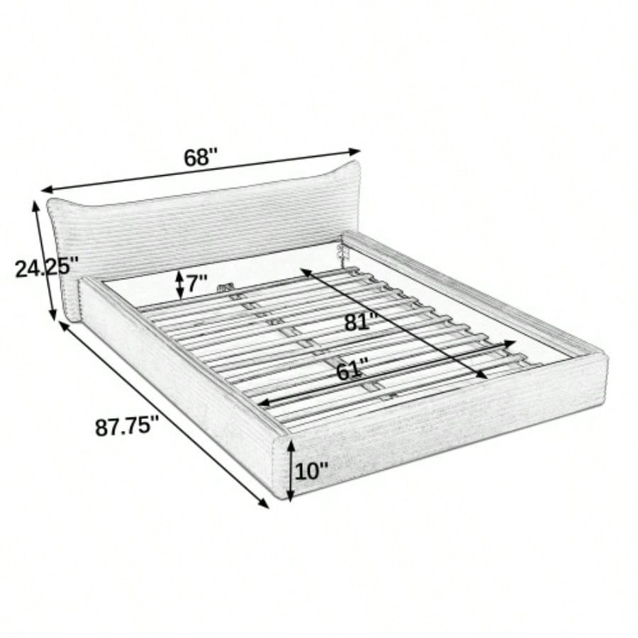 Size Upholstered Bed FrameAnd velvet fabric, Grounded Platform Bed with Decorative Curved Headboard and Solid Wood Frame, No Box Spring Required - 6887.7524.25