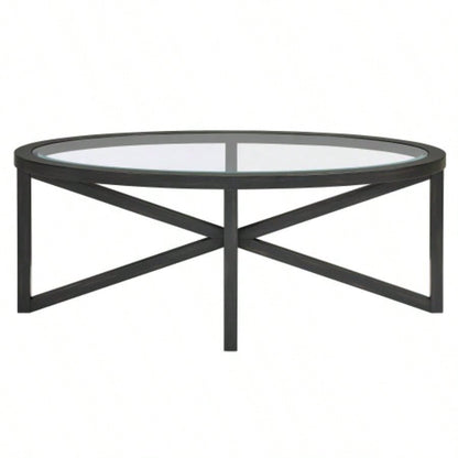 Modern simple glass coffee table, tempered glass coffee table solid wood base round transparent glass top modern living room terrace study coffee table