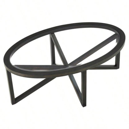 Modern simple glass coffee table, tempered glass coffee table solid wood base round transparent glass top modern living room terrace study coffee table