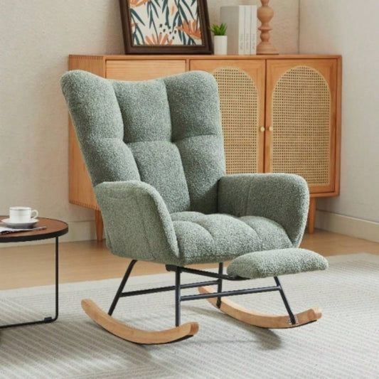 Modern Nursery Rocking Chair, Upholstered Glider Chair with High Backrest, Rocker Accent Armchair with Solid Wood Nursery Bedroom Living Room GREEN
