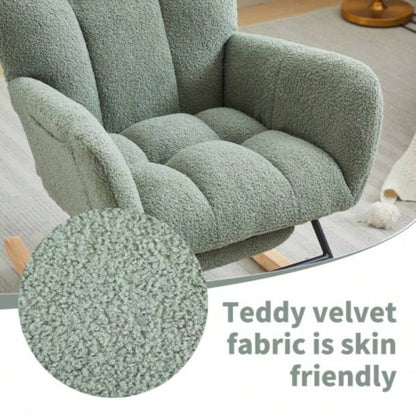 Modern Nursery Rocking Chair, Upholstered Glider Chair with High Backrest, Rocker Accent Armchair with Solid Wood Nursery Bedroom Living Room GREEN