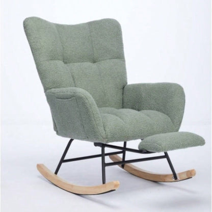 Modern Nursery Rocking Chair, Upholstered Glider Chair with High Backrest, Rocker Accent Armchair with Solid Wood Nursery Bedroom Living Room GREEN
